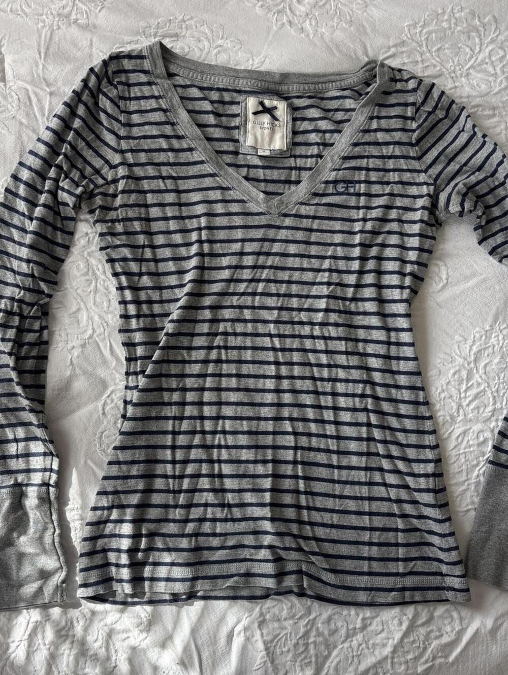 Vintage Gilly Hicks grey and navy striped long sleeve top Size M
